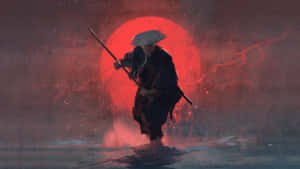 Dark Samurai With Red Moon Wallpaper