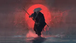 Dark Samurai With Red Moon Wallpaper