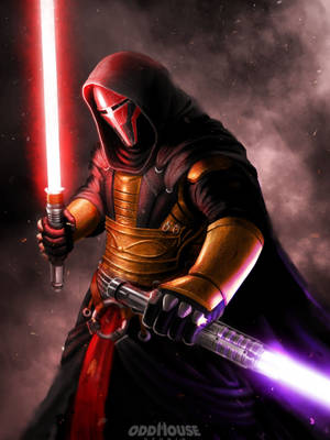 Darth Revan Wielding Two Signature Lightsabers Wallpaper