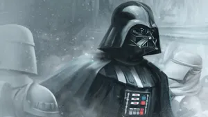 Darth Vader Stands On The Steps Of The Imperial Palace Wallpaper