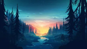 Dave2d Fantastic River Sunset Wallpaper