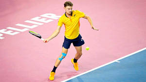 David Goffin In Action On Tennis Court Wallpaper