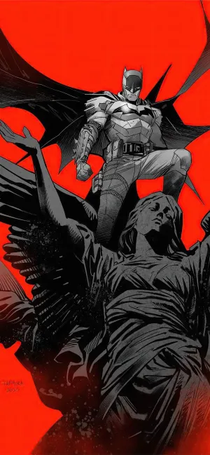 Dc Superhero Batman Standing Over Statue Wallpaper