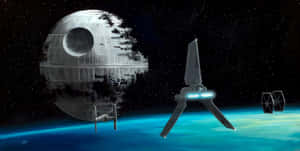 Death Starand Imperial Shuttle Over Planet Wallpaper