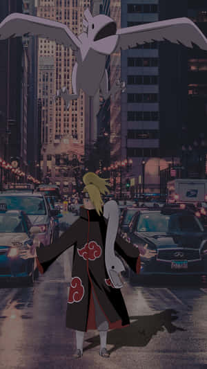 Deidara Holding Snake In City Wallpaper