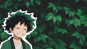 Deku Aesthetic Green Yukata Against Green Shrub Wallpaper
