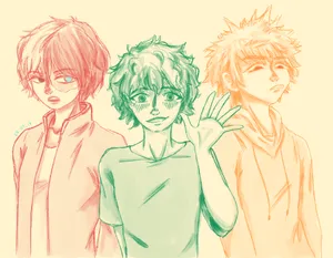 Deku X Todoroki X Bakugou Sketch Wallpaper