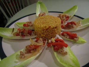 Delicate Stuffed Endive Served With Lava Rice Wallpaper