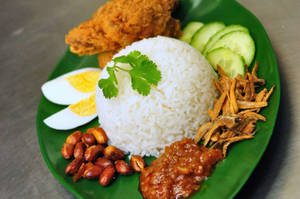 Delicious Nasi Lemak Close Up Angle Shot Wallpaper