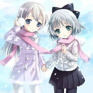 Delighted Anime Kids Enjoying Winter Wallpaper