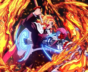 Demon Slayer Akaza Fighting Kyojuro Wallpaper