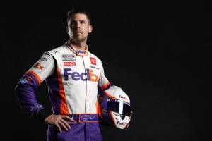 Denny Hamlin Holding Fedex Helmet Wallpaper