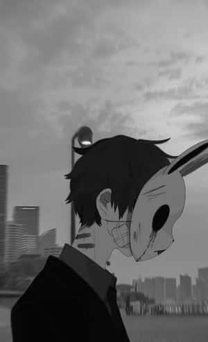 Depressed Anime Boy Bunny Mask Wallpaper