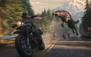 Desperate Survival In The Face Of A Zombie Wolf Attack Wallpaper
