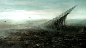 Destitute Apocalyptic Sci-fi Landscape Wallpaper