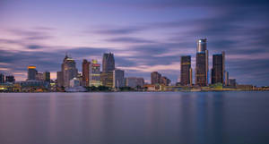 Detroit Pink Sky Panorama Wallpaper