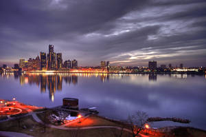 Detroit Renaissance Center Across Lake Wallpaper