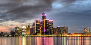 Detroit Renaissance Center Pink Lights Wallpaper