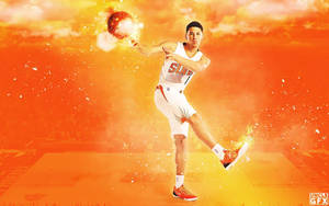 Devin Booker Burning Orange Background Wallpaper