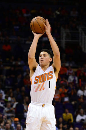 Devin Booker Timed Shooting Posture Wallpaper