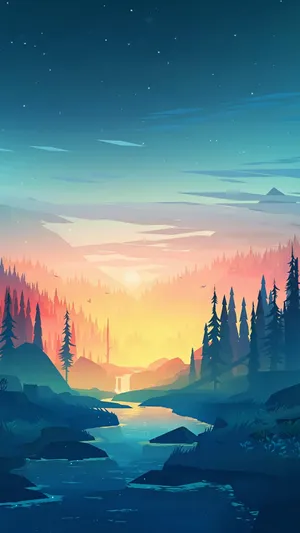 Digital Art Of Mountain Scenery Nature Android Hd Wallpaper