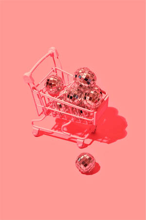 Disco Ball Cart Pastel Red Aesthetic Wallpaper