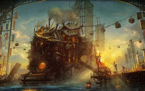 Discover The Next Adventure Aboard A Steampunk Sailing Ship Wallpaper