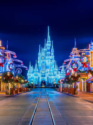 Disney World Glowing Castle Railway Iphone Wallpaper