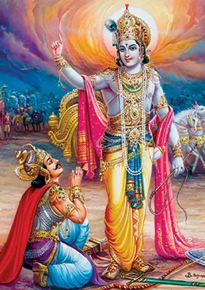 Divine Discourse – Krishna Guiding Arjun Wallpaper