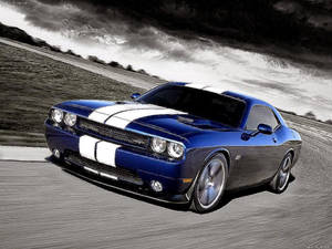 Dodge Challenger In Metallic Blue Paint Wallpaper