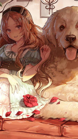 Dog And Girl Relaxing Together Wallpaper