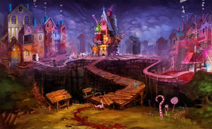 Dollhouse Halloween Candy Village Wallpaper