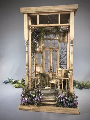 Dollhouse Purple Flowers Wooden Garden Wallpaper