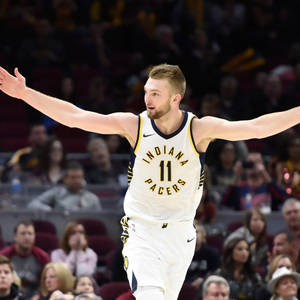 Domantas Sabonis In Mid-celebration Wallpaper