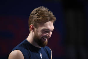 Domantas Sabonis Smiling Candid Wallpaper