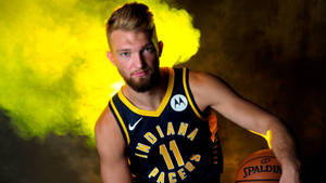 Domantas Sabonis Yellow Smoke Background Wallpaper