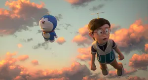 Doraemon And Nobita Take-copter Wallpaper