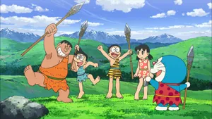 Doraemon And Nobita Tribal Outfits Wallpaper