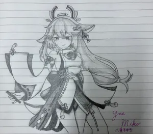 Drawing Of Yae Miko Pfp Wallpaper