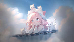 Dreamy Girland White Kittens Art Wallpaper