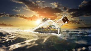 Drifting Bottle In Sea Wallpaper