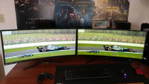 Dual Ultrawide Monitor Setup Racing Game Wallpaper