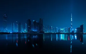 Dubai Skyline Blue Aesthetic Pc Wallpaper