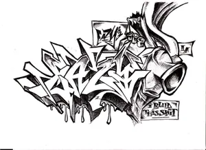 Dynamic Black And White Graffiti Wall Art Wallpaper