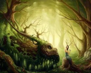 Earth Dragon Tree With Musician Fairy Wallpaper