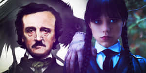 Edgar Allan Poeand Mysterious Girlwith Raven Wallpaper