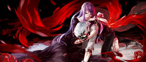 Edgy Anime Rize Kamishiro With Kaneki Wallpaper