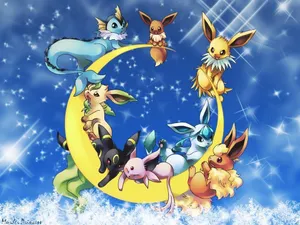 Eevee Evolutions On Crescent Moon Wallpaper