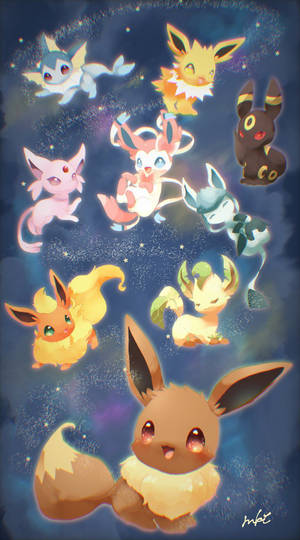 Eevee Shining Characters Iphone Wallpaper