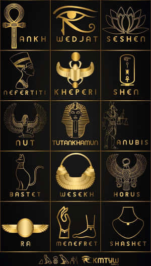 Egyptian Symbols On Black Background Wallpaper
